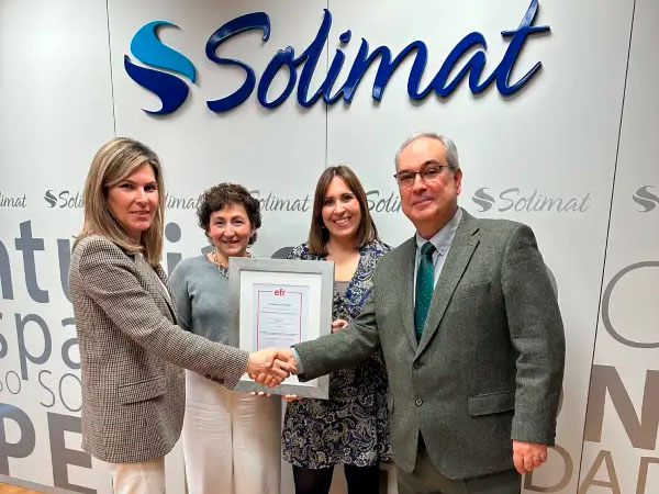 La renovación de la certificación efr por parte de Solimat reconoce la labor de la mutua en el apoyo de la conciliación